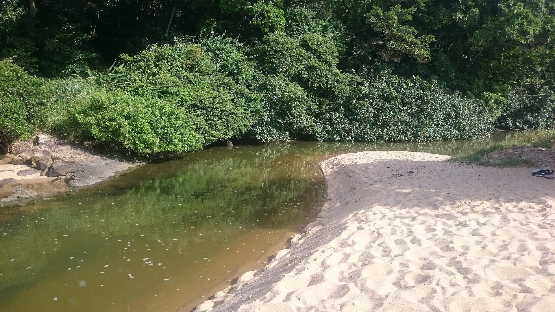 Vista da faixa de areia e do mar na Praia de Taquaras em Balneário Camboriú