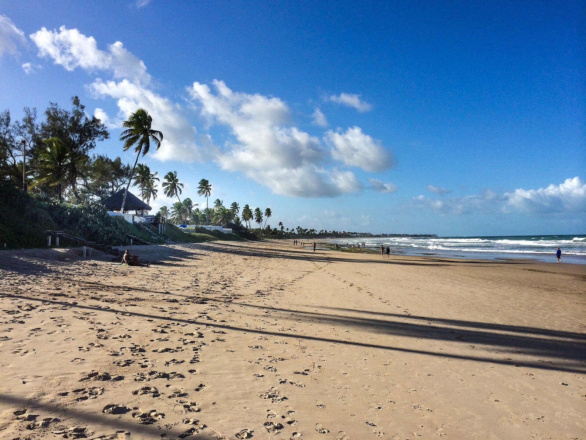 Vista da praia com faixa de areia e mar em Porto de Galinhas