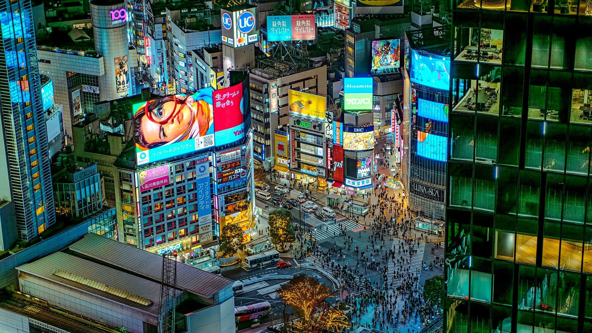 Vista aérea do cruzamento Shibuya Crossing em Tóquio