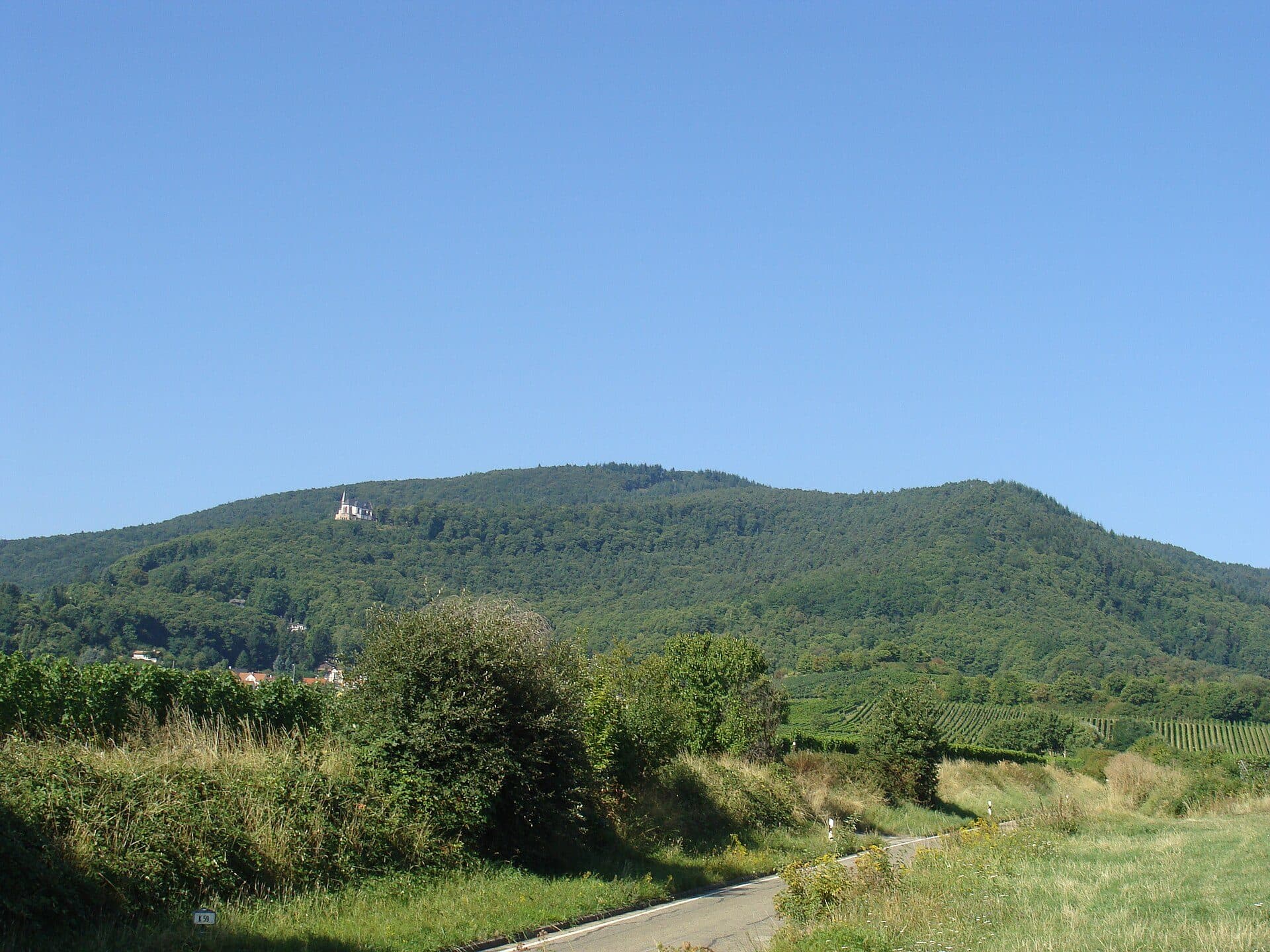 Paisagem natural do morro Teufelsberg e Lambertskopf na região de Pfälzerwald