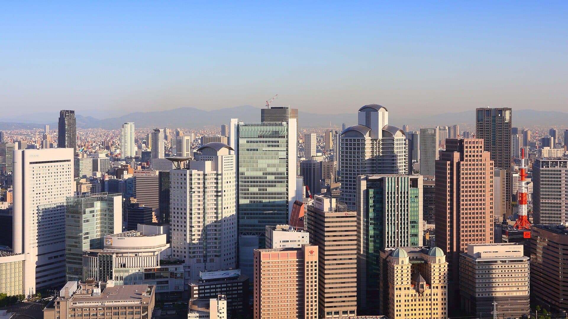 Vista panorâmica da cidade de Osaka e do distrito de Umeda no Japão