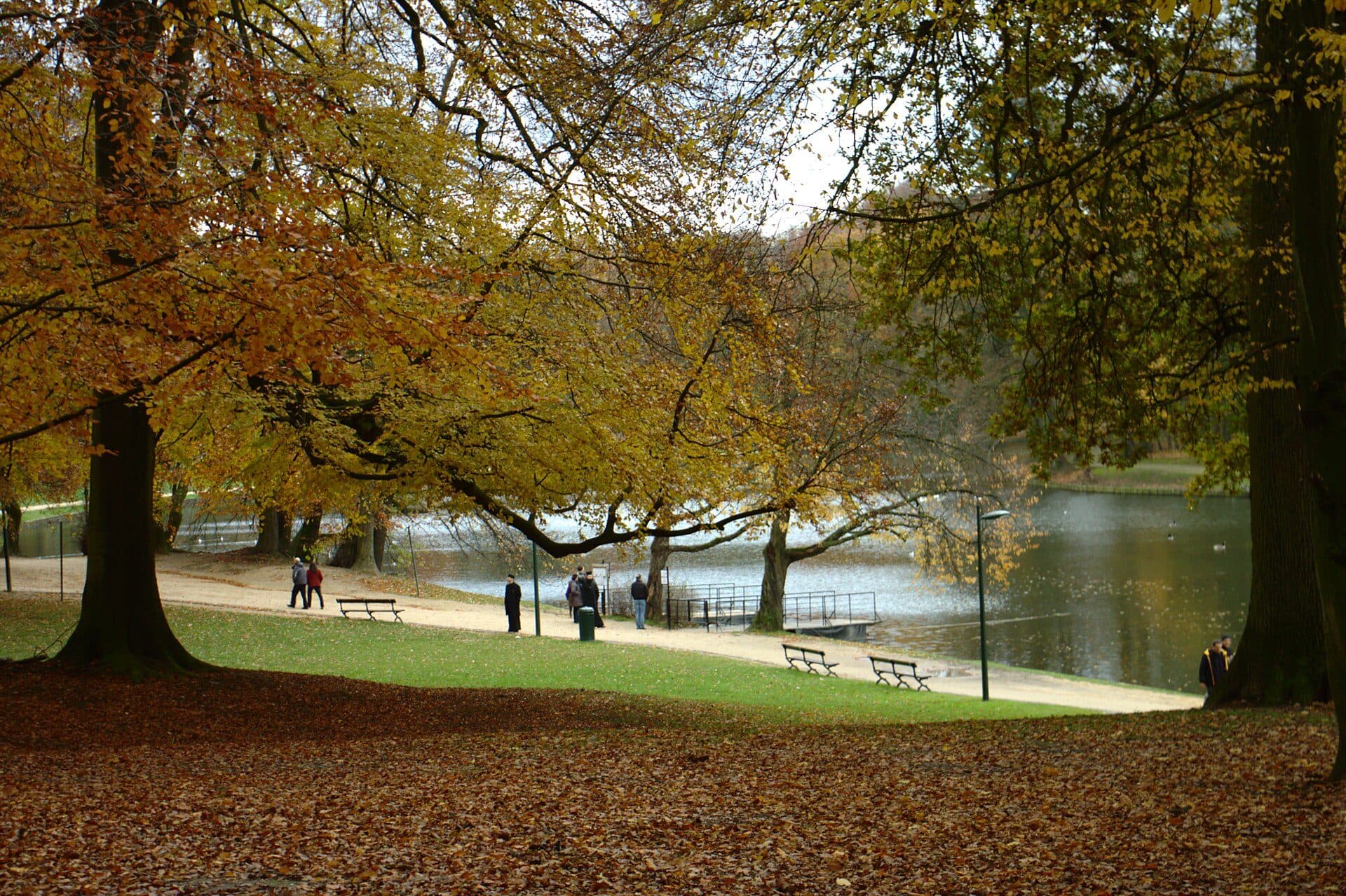 Vista do lago no parque Bois de la Cambre em Bruxelas