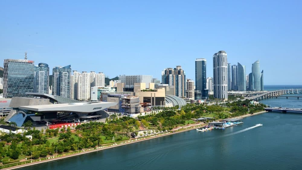 Vista urbana de Centum City no distrito de Haeundae em Busan