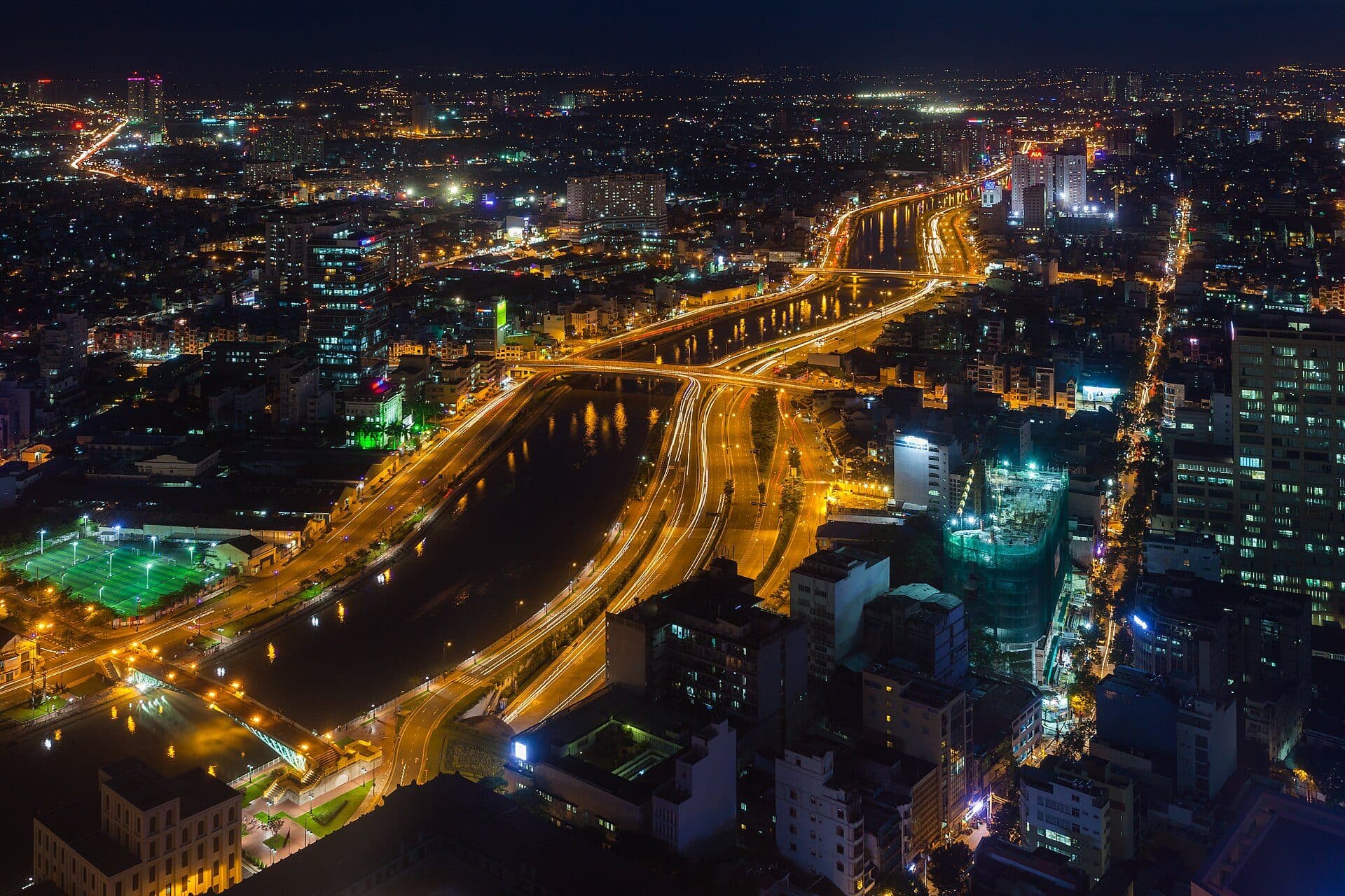 Vista panorâmica da Cidade de Ho Chi Minh a partir da Bitexco Financial Tower no Vietnã