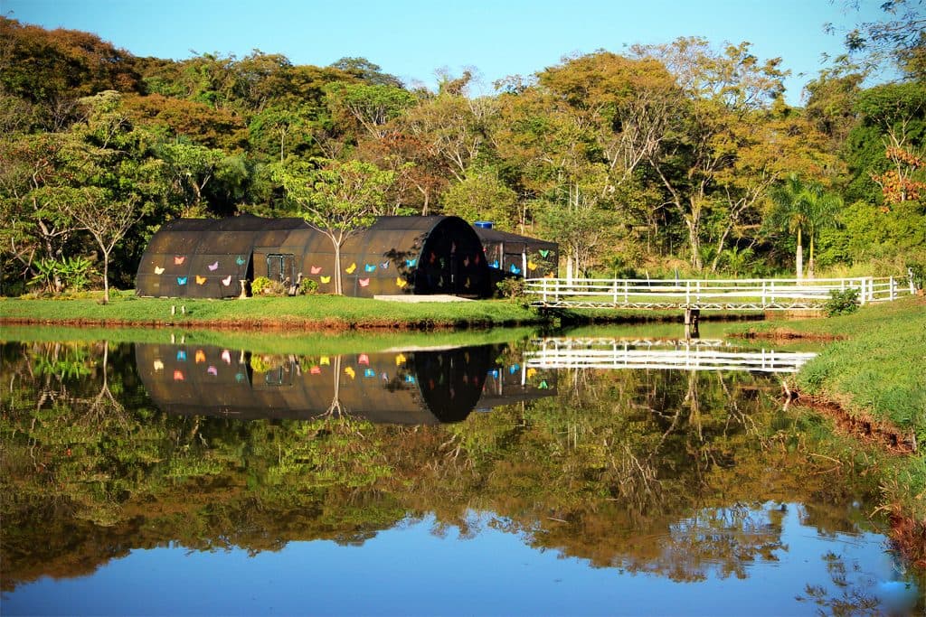 Vista do borboletário no Jardim Botânico de Goiânia, Goiás