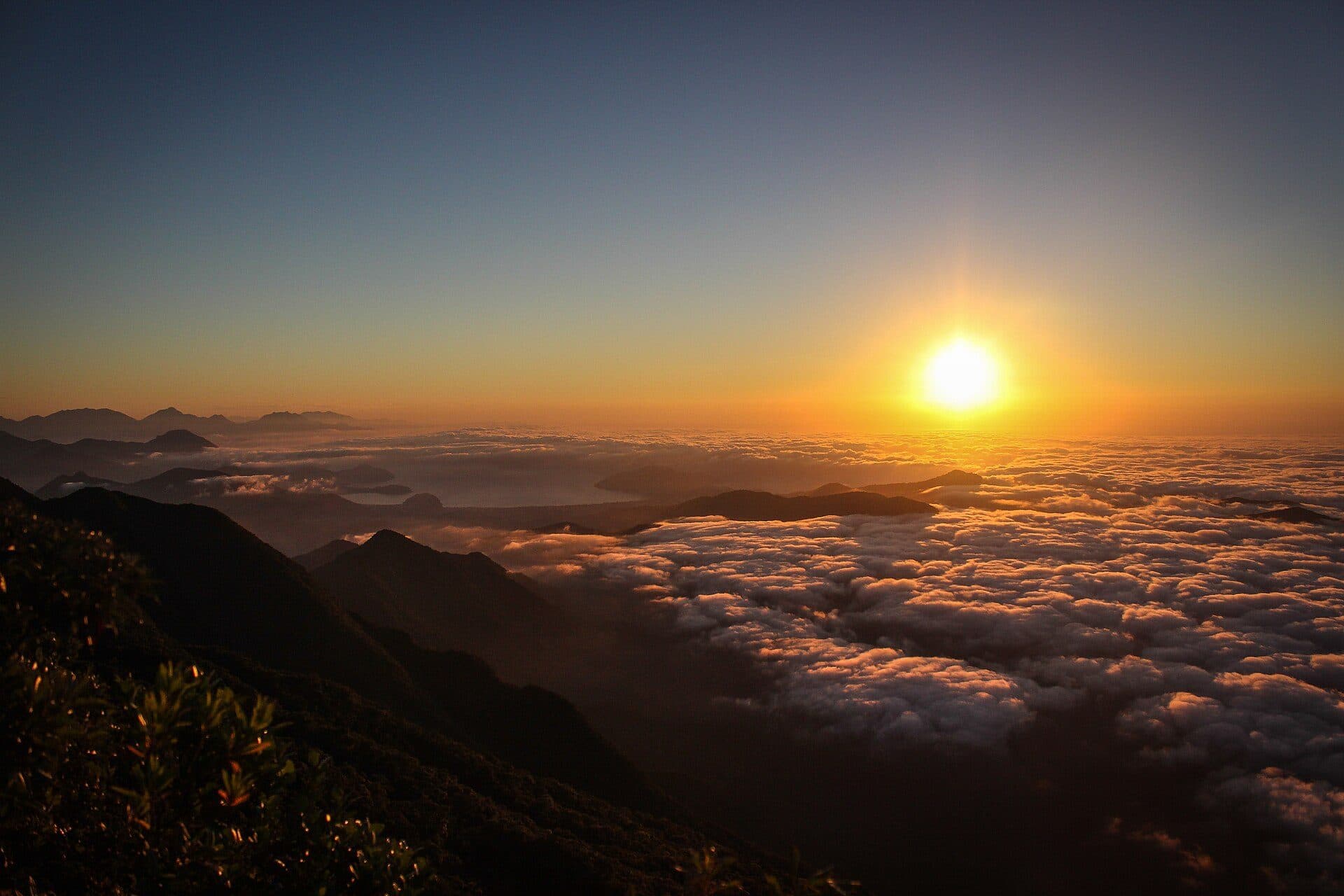 Vista do Pico do Corcovado cercado pela vegetação nativa