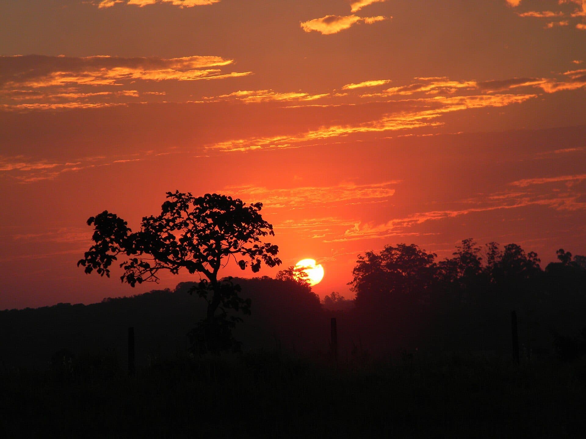 Pôr do sol visto a partir de uma estrada