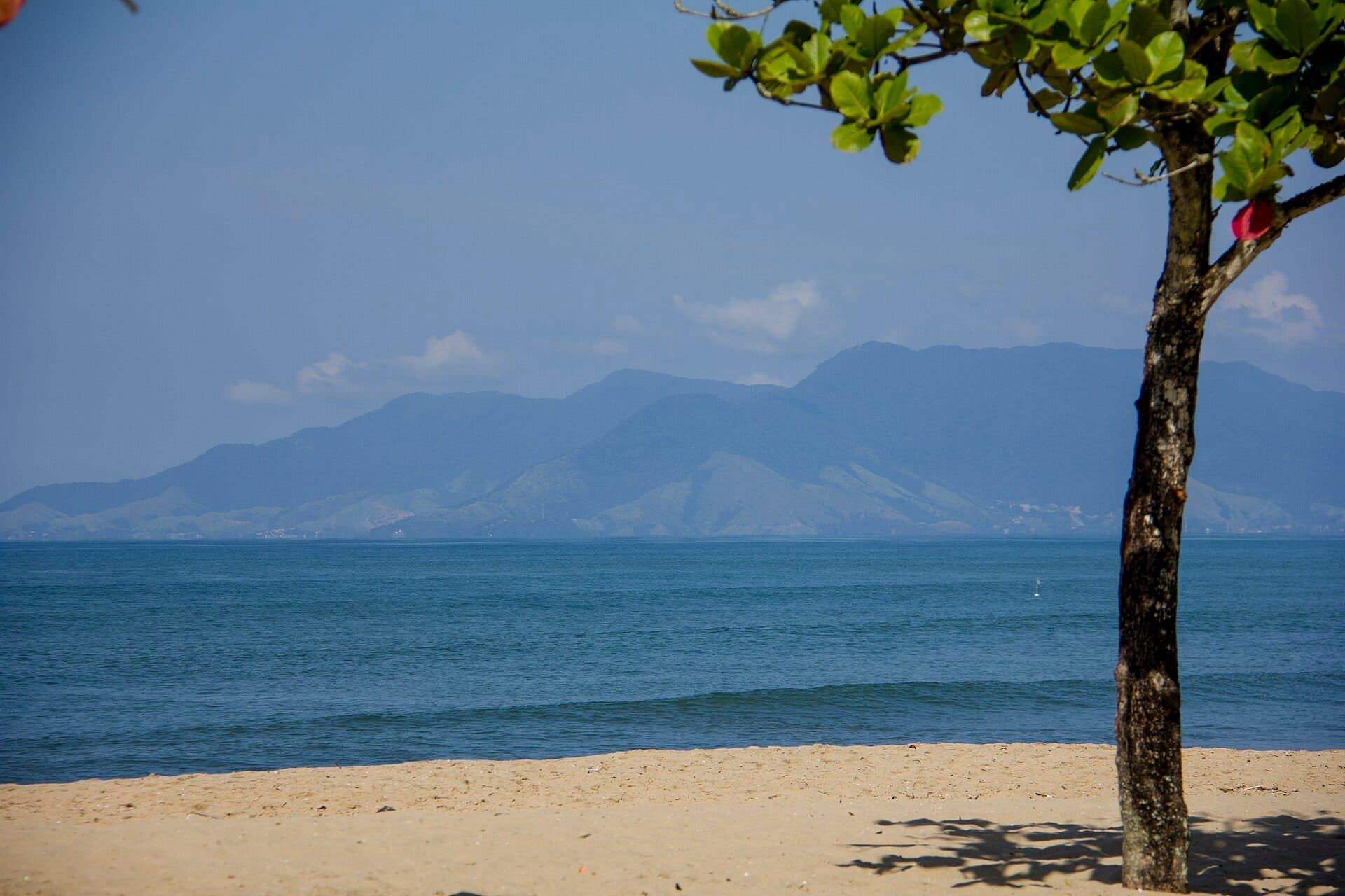 Paisagem da Praia da Cocanha com faixa de areia banhada pelo mar