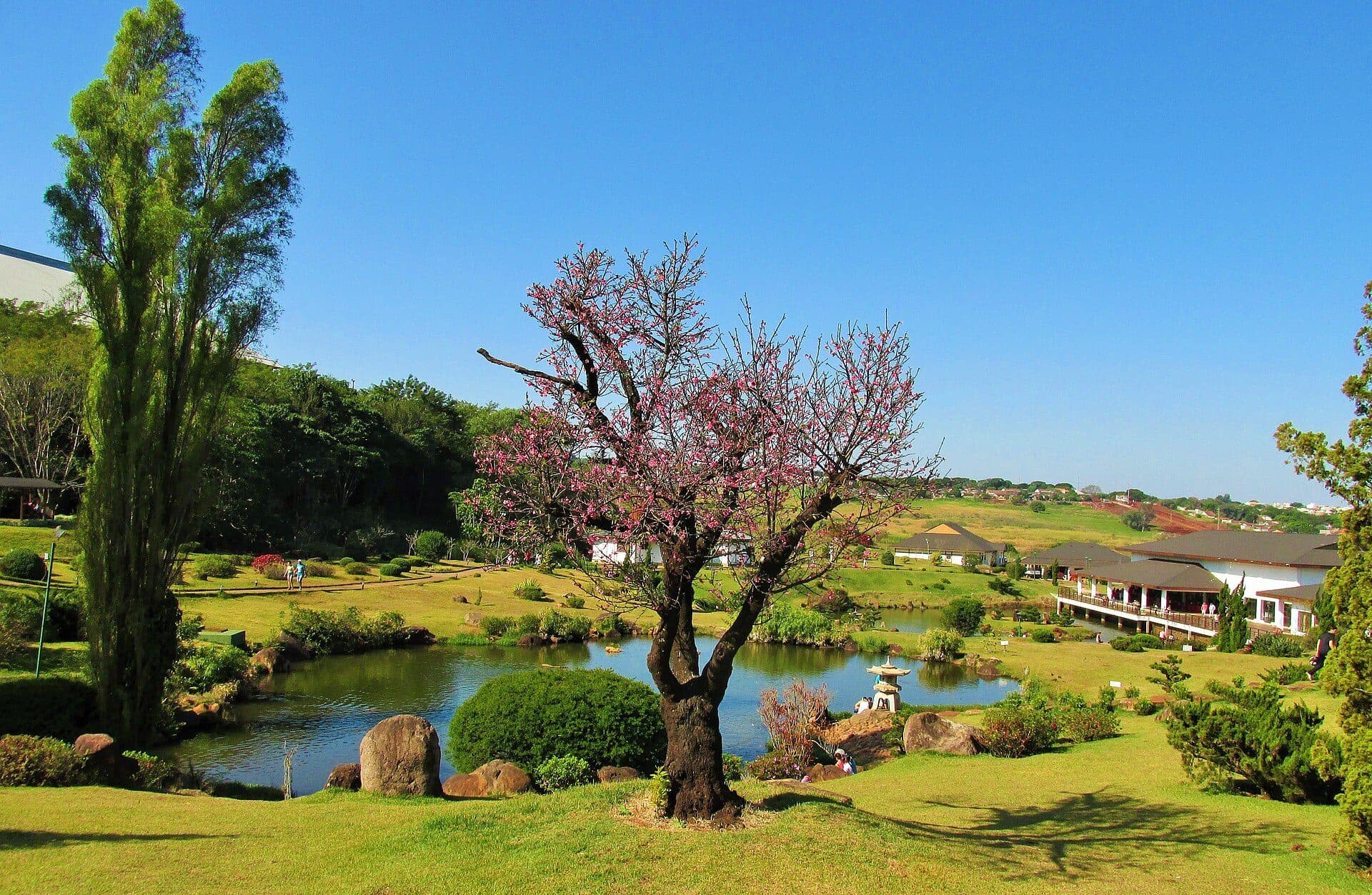 Vista da paisagem e jardins no Parque do Japão