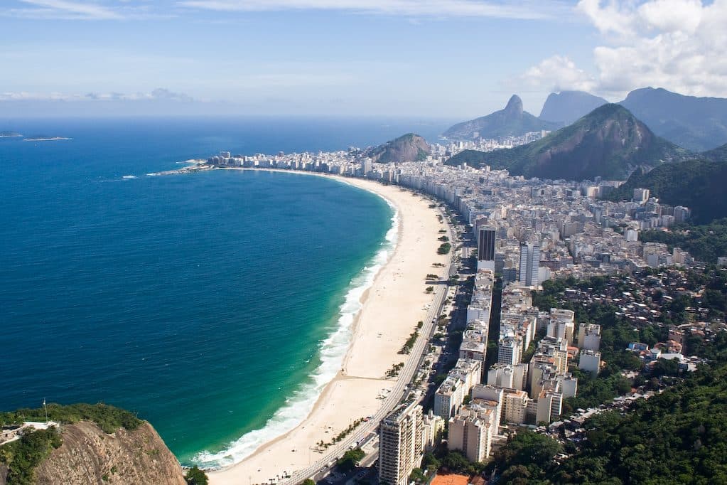 Vista da orla da Praia de Copacabana no Rio de Janeiro