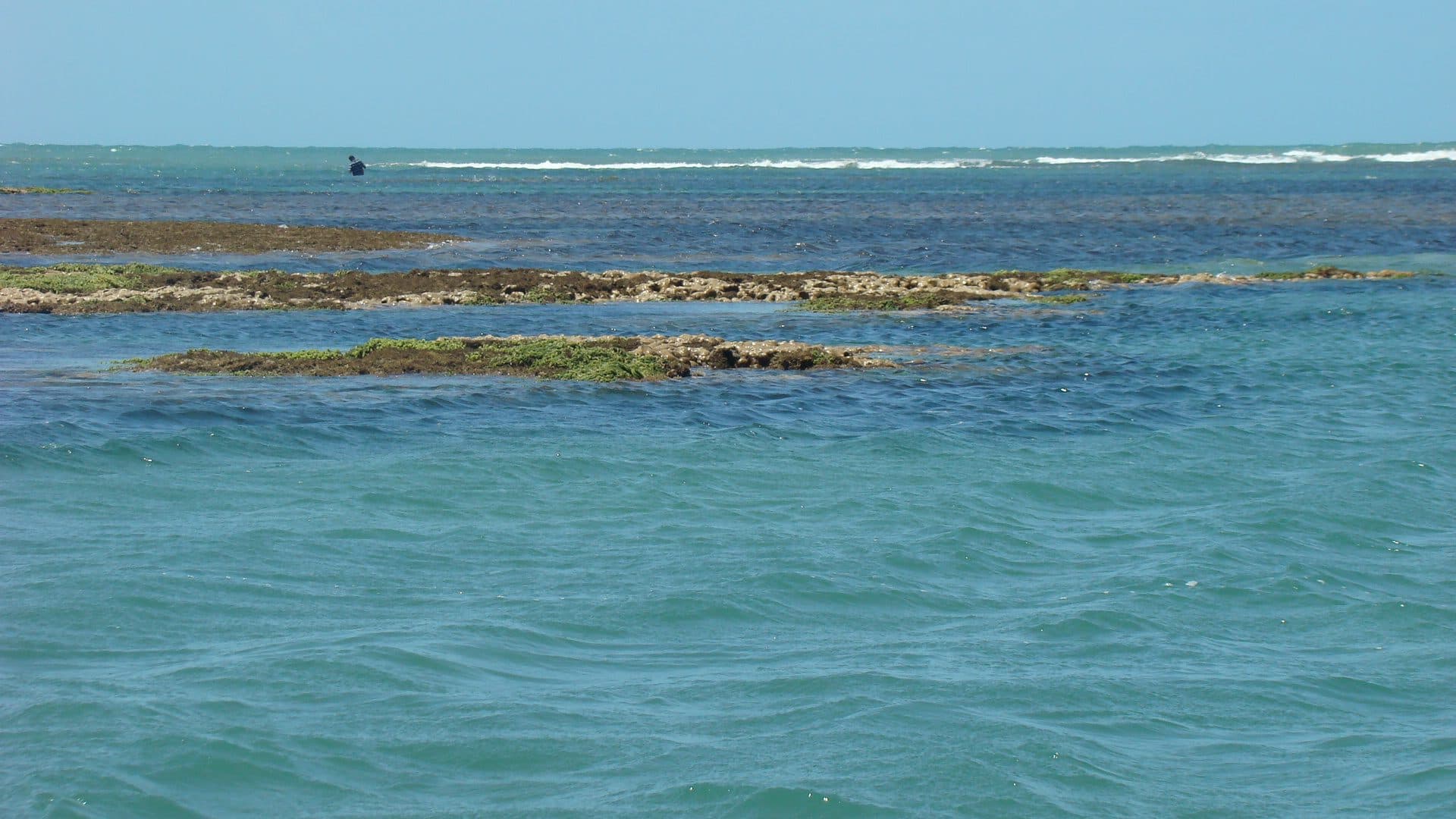 Vista dos recifes à beira-mar na Praia de Mundaú no Ceará